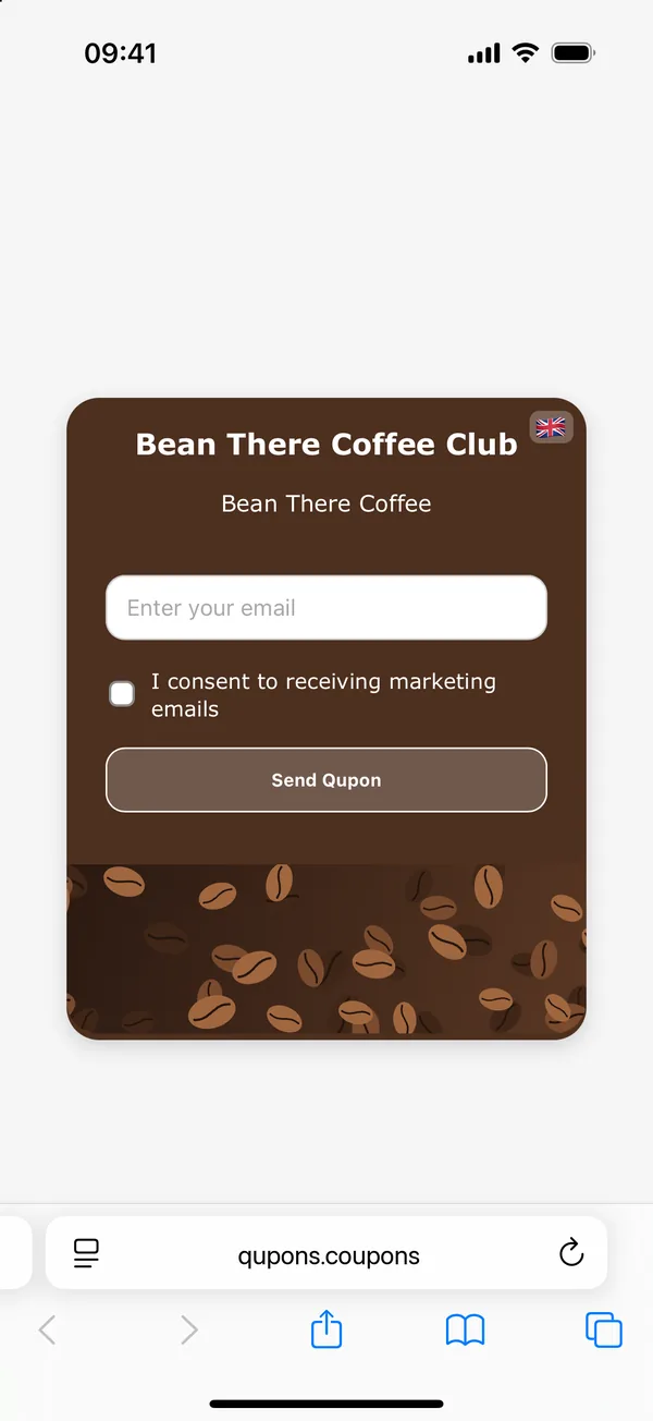 The page where customers sign up for a card