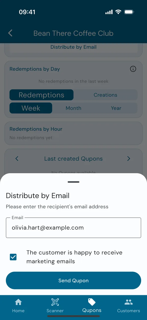 Sending a card to a customer by email