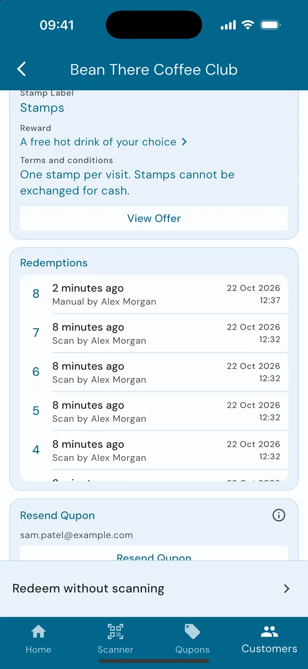 The Qupon's redemption history