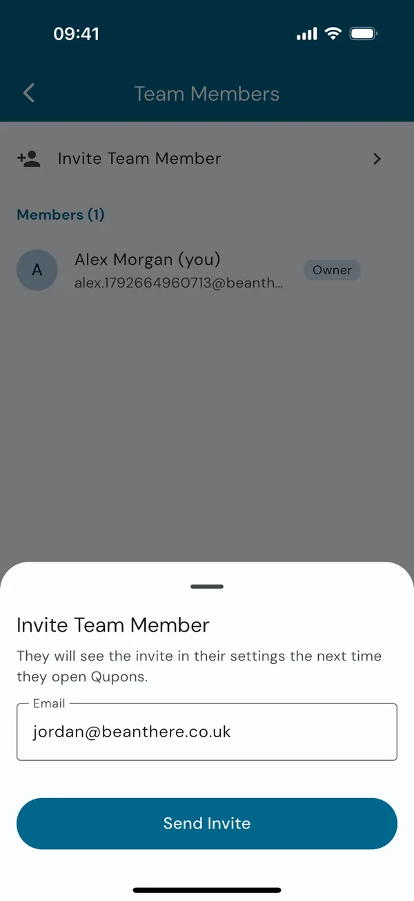 Entering an email address to invite