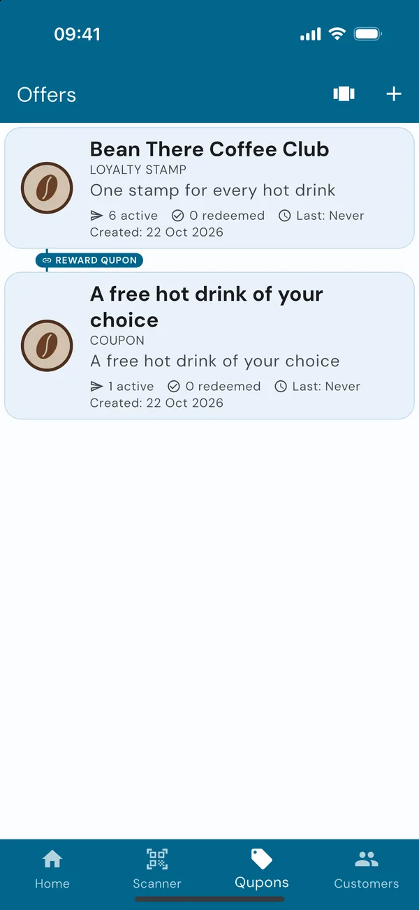 Offers listed in the Qupons tab