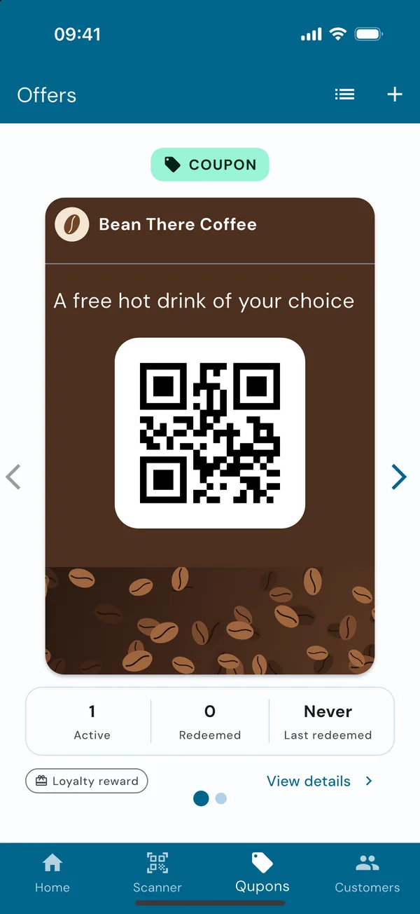 A loyalty card in the Qupons app