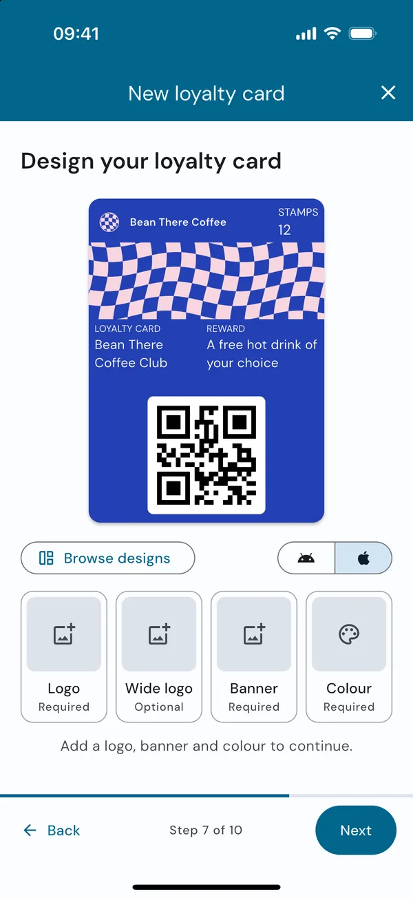 The design page before choosing a design