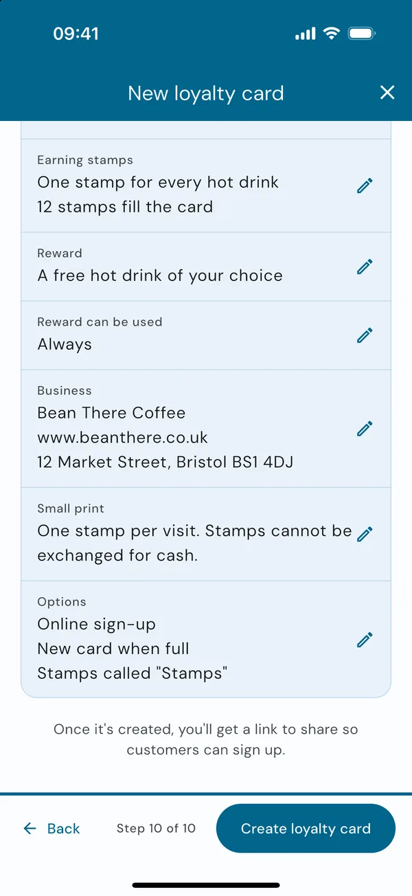 The list of choices on the review page
