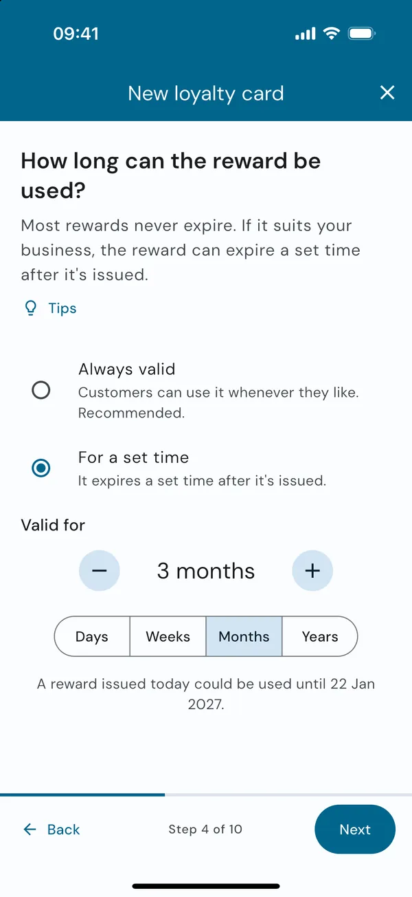 A reward valid for 3 months