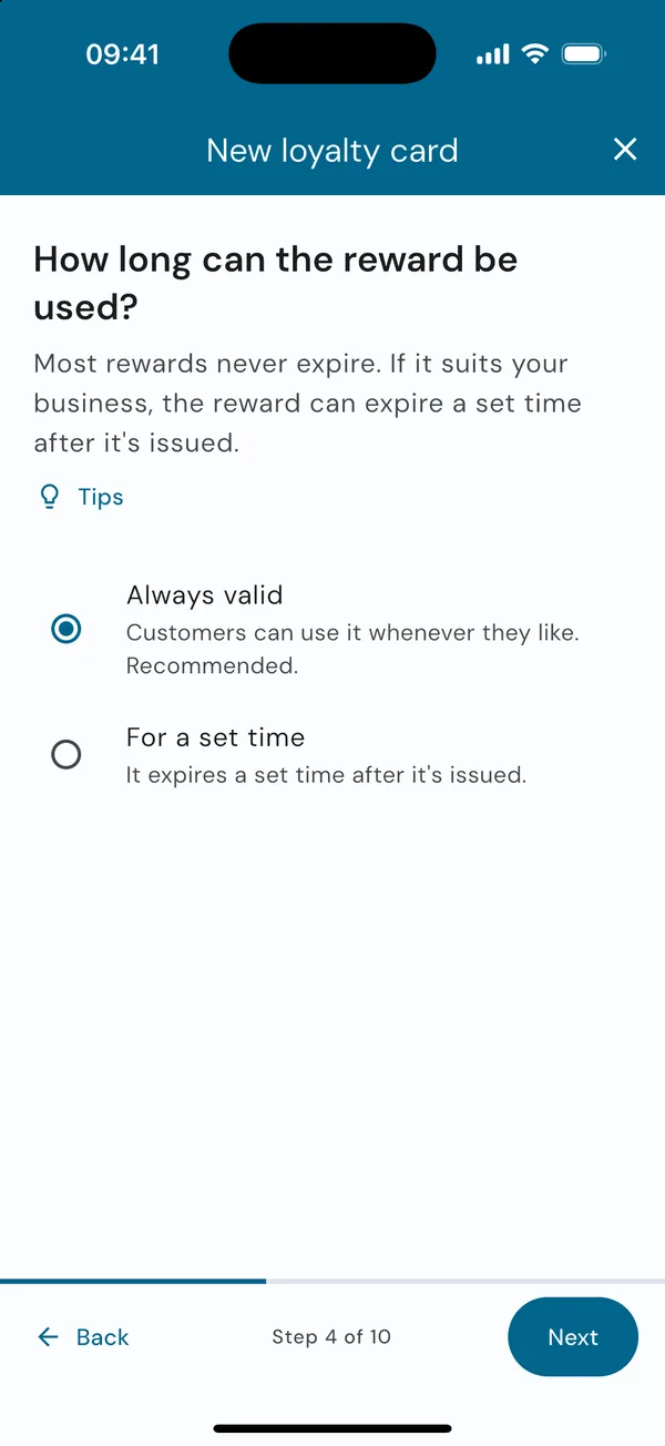 Choosing how long the reward lasts