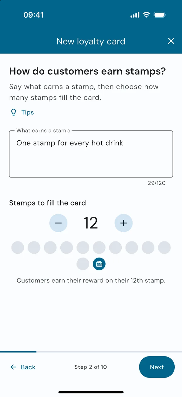 Choosing what earns a stamp and how many stamps fill the card