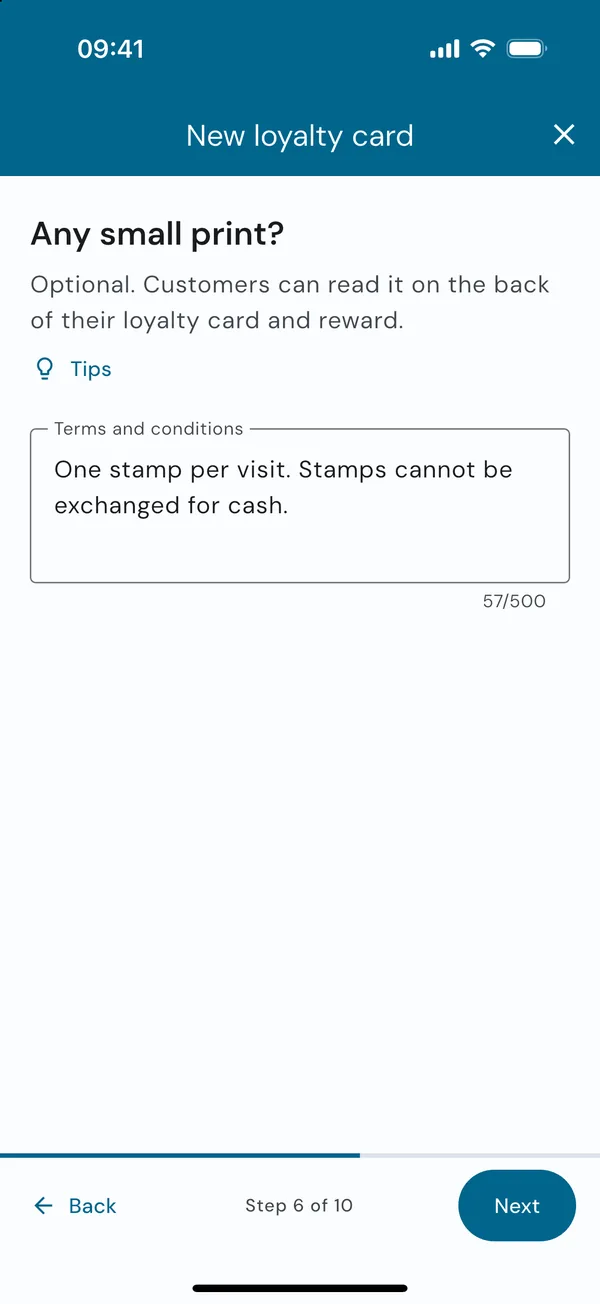 Adding terms and conditions